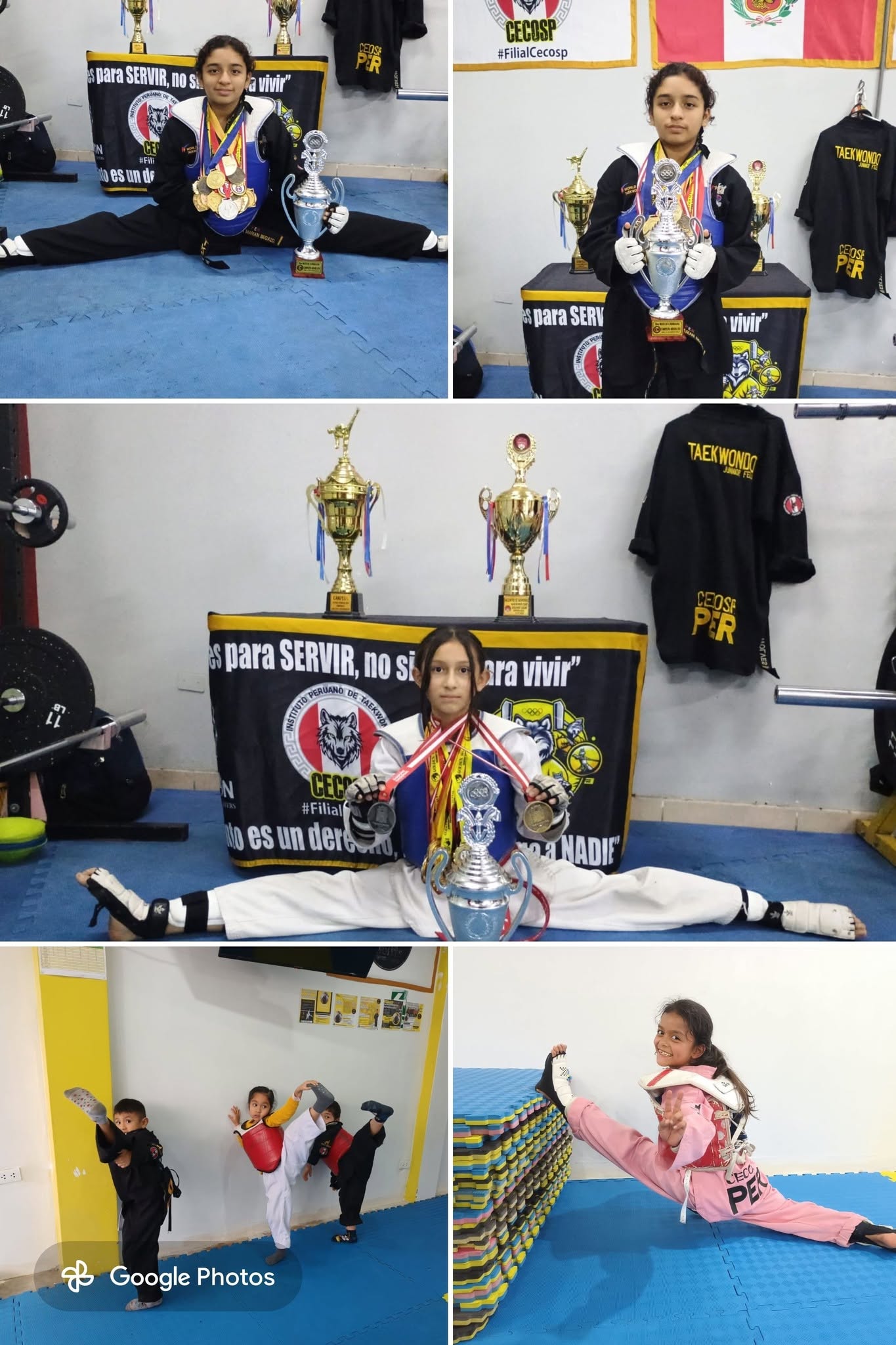 Alumnos de CECOSP Huaral con medallas, trofeos y durante entrenamientos